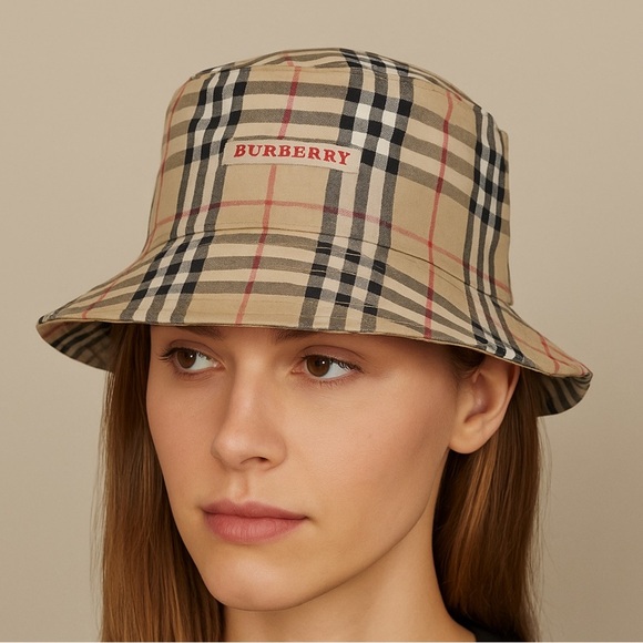 Burberry Checkered Bucket Hat with Embroidery - Picture 1 of 5